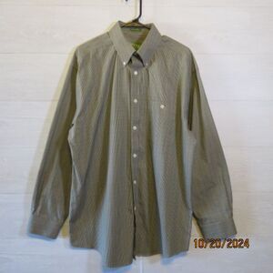 Orvis Men Button Down long Sleeve Green/Gray 100% Cotton Sporting Tradition Sz L